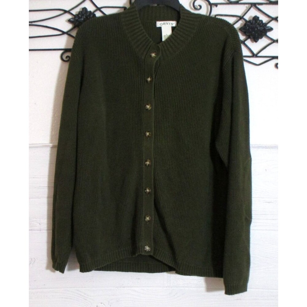 ORVIS Cardigan Sweater Men's Size L Green Long Sleeve Cotton Blend